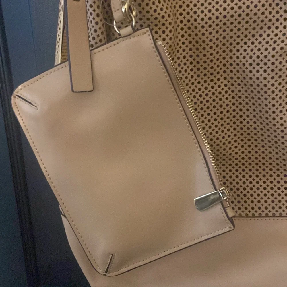 Vince Camuto Sand Perforated Drawstring Hobo Bag with leather pouch